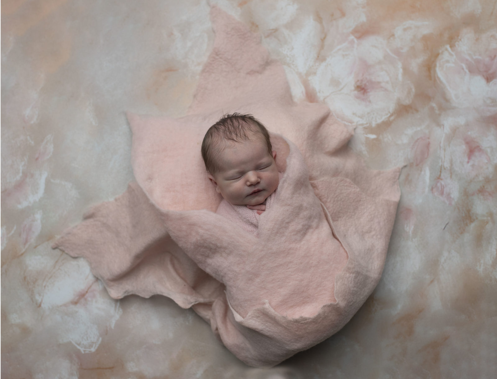 newborn in pink felt layers